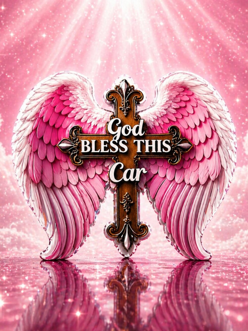 God Bless This Car Pink Angel Wings Cross Car Charm NWOT